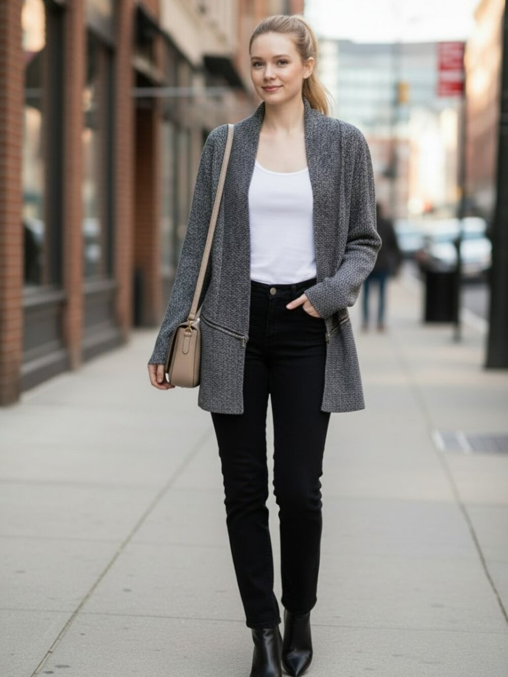 New York & Co. Black & Gray Open-Front Knit Cardigan w Convertible Zipper Length